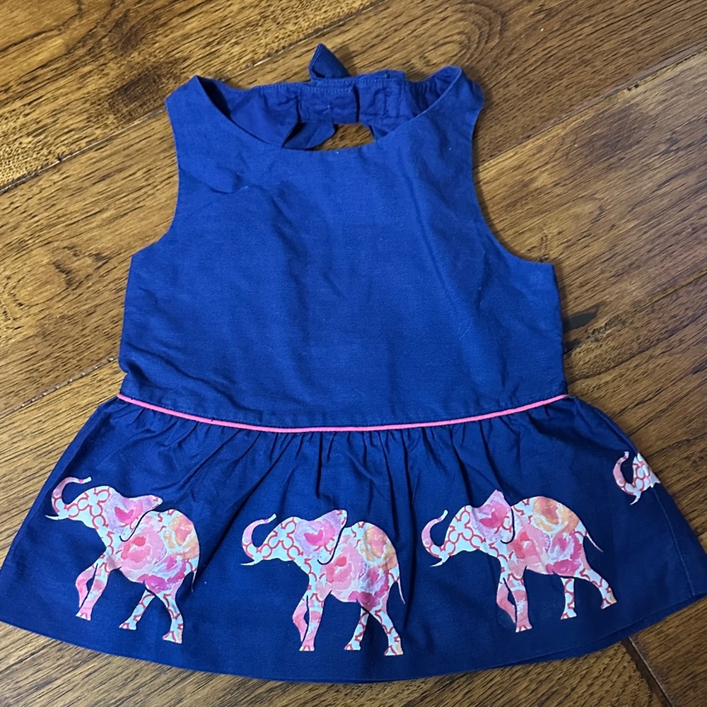Janie and Jack Blue Top with Pink Elephant Design